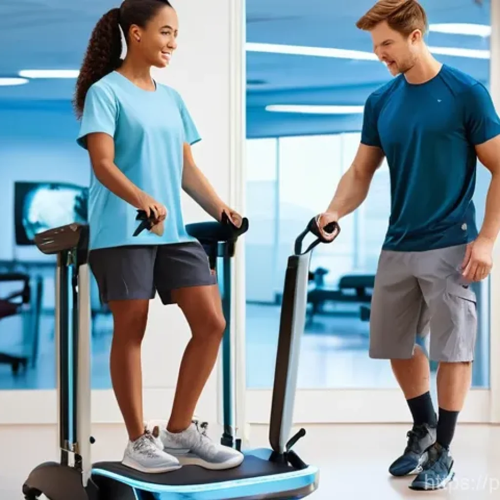 척추 손상 후 재활 치료 - **Prompt:** A determined young adult, wearing comfortable, athletic, and modest clothing (such as a ...