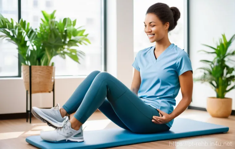 재활운동 부작용 관리 - **Prompt 1: Focused Rehabilitation with Professional Guidance**
    "A bright, clean, and modern phy...