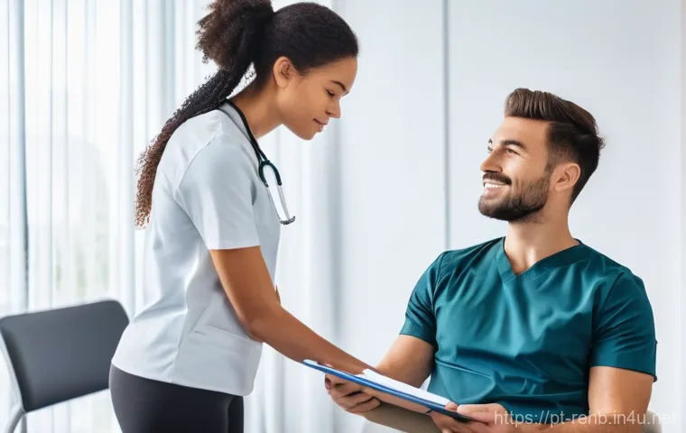 근골격계 질환 재활병원 추천 - Image Prompt 1: Empathetic Consultation and Initial Assessment**