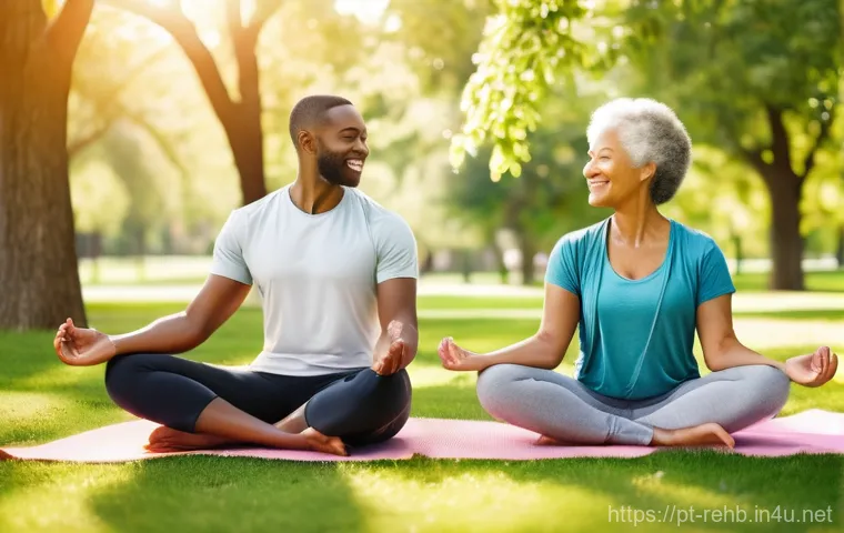 근골격계 재활치료 시간 - **Prompt:** A dynamic scene in a bright, spacious rehabilitation center. In the foreground, a determ...