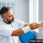 팔 골절 재활 운동 - A middle-aged Portuguese-speaking man performing gentle passive range of motion exercises on his fra...