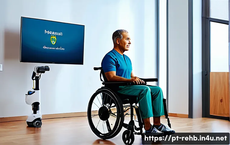 재활치료 기기 비용 - A modern rehabilitation clinic scene featuring a patient using a sleek robotic exoskeleton designed ...