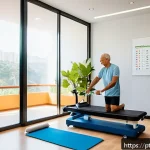 Home 20 재활운동 부작용 예방법 - A serene physical therapy room in a modern Brazilian clinic, featuring a middle-aged man wearing com...