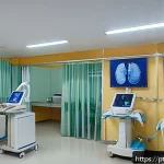 Home 19 재활의학과 검진 비용 - A modern Brazilian medical rehabilitation clinic interior, showing a diverse group of adult patients...