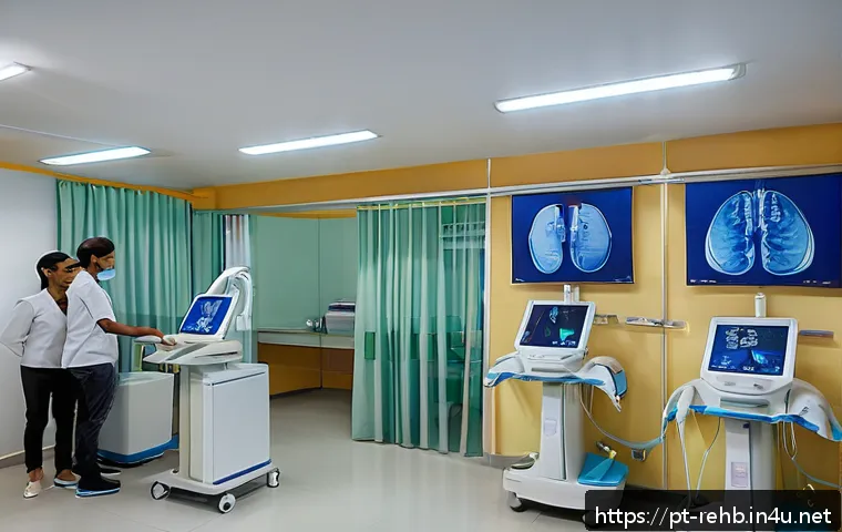 재활의학과 검진 비용 - A modern Brazilian medical rehabilitation clinic interior, showing a diverse group of adult patients...